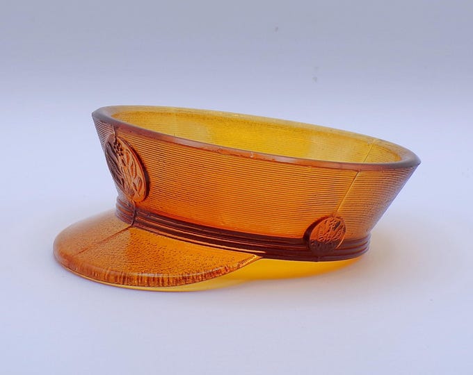 Vintage Candy Dish, Paden City Glass Company, Captains Hat, Amber, 1940s