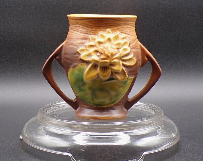 Pottery Urn Form Vase, Roseville Pottery, Water Lily, #71, Brown, 1943