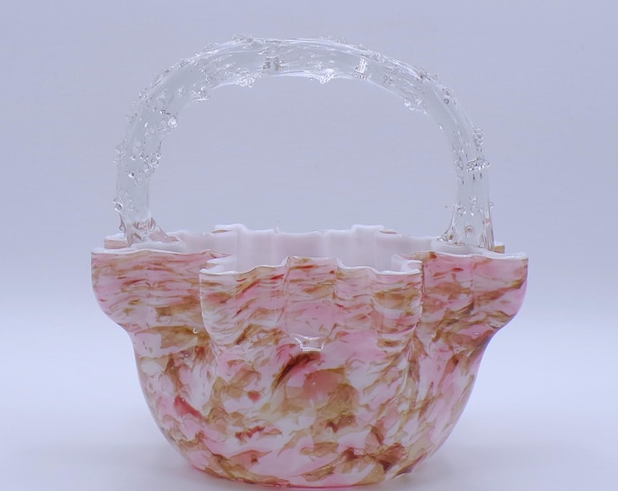 Victorian Art Glass Basket, Splatter Glass, Thorn Handle, 1880-1900