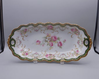 Porcelain Celery Dish, Coronet Limoges (George Borgfeldt) Hand Painted Roses, 1906 - 1920