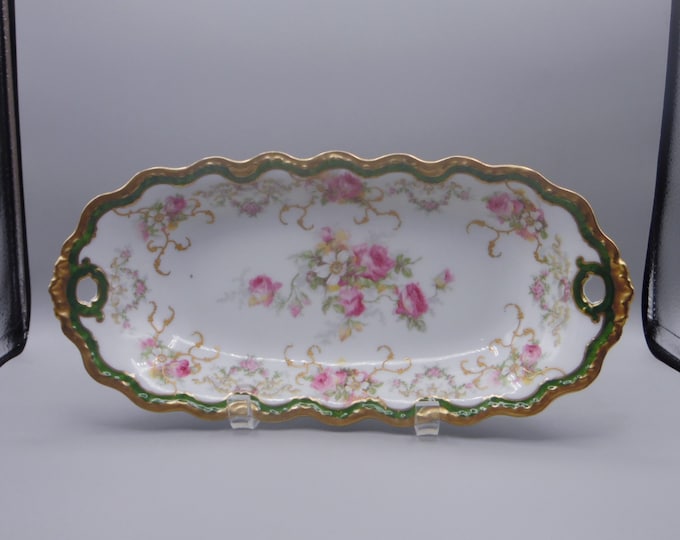 Porcelain Celery Dish, Coronet Limoges (George Borgfeldt) Hand Painted Roses, 1906 - 1920