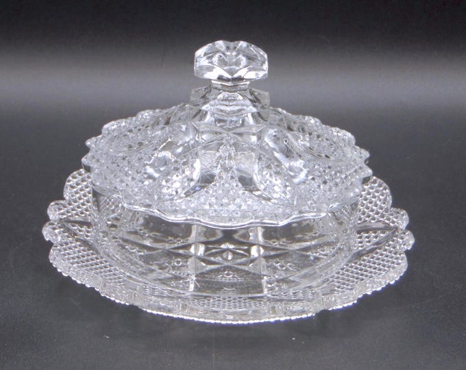 Early American Pressed Glass Butter Dish, Westmoreland Specialty Company, #550 (OMN) aka High Hob, 1914