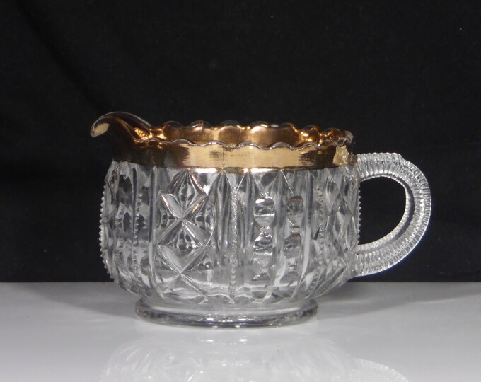 Early American Pressed Glass Creamer, Unknown Maker, Paneled Lattice (AKA) ca 1901