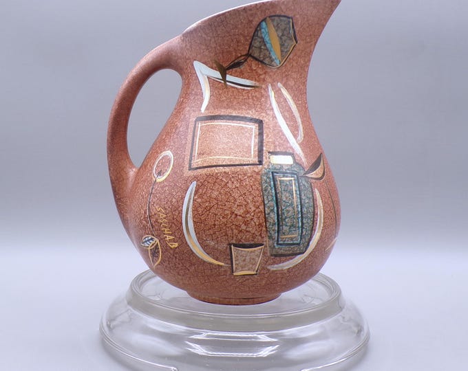 MCM/Vintage Pottery Jug, Sascha Brastoff, Caifornia, Holiday Greetings, 1957