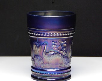 Carnival Glass Tumbler; H Northwood Glass Company; Peacock at the Fountain, Blue, 1911 - 1915