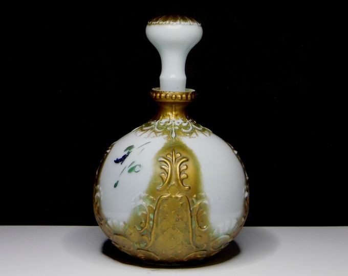 Early American Pressed Glass Dresser Bottle; Unknown Maker; Gold Clouded Opal Bureau Set (AKA) AKA Bureau Set; Dresser Set; c 1907