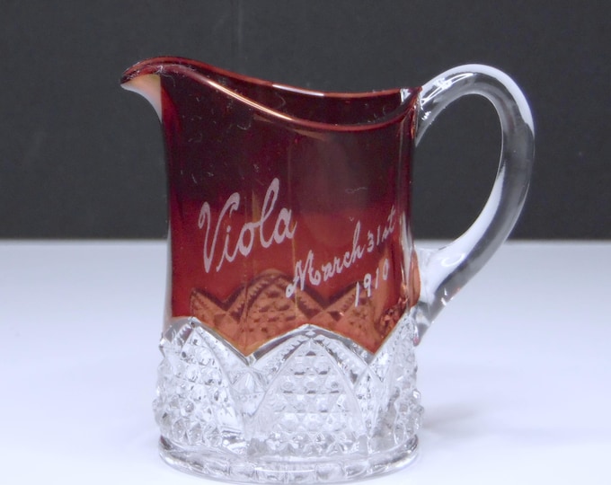 Early American Pressed Glass Creamer; Souvenir: Jefferson Glass Company; Button Arches (AKA) c 1908
