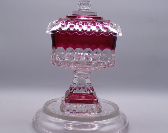 Early American Pressed Glass Covered Compote, United States Glass Company, Crystal Wedding (OMN) aka Collins; Crystal Anniversary; 1891