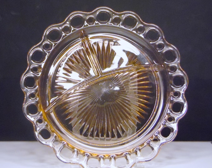 Pink Depression Glass Grill Plate, Hocking Old Colony Lace Edge