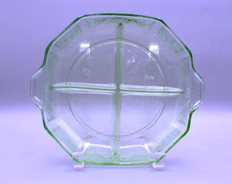Depression Glass 4 Part Relish Dish, Hocking Glass Company, Princess, Green, 1931 - 1935
