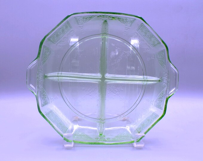 Depression Glass 4 Part Relish Dish, Hocking Glass Company, Princess, Green, 1931 - 1935