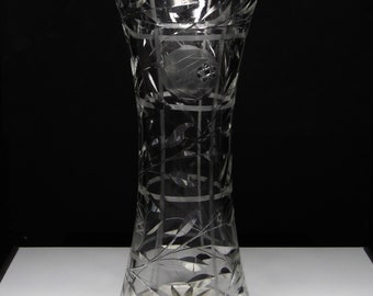 American Brilliant Cut Glass Corset Vase: Rose Trellis, 1915-1920