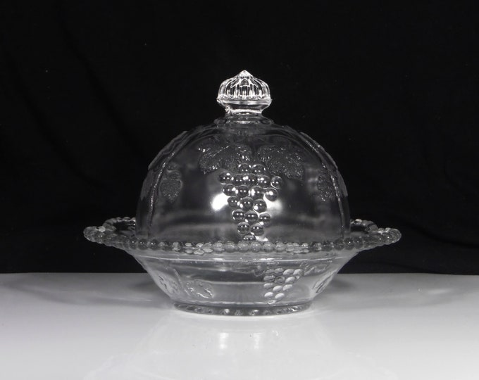 Early American Pressed Glass Butter Dish With Cover, Federal Glass Company, Grape With Vine (AKA) c 1907