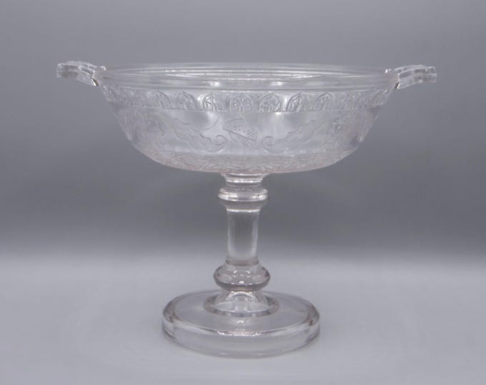 Early American Pressed Glass Compote, McKee and Brothers, Modern (OMN) aka Scroll with Flowers, c 1881