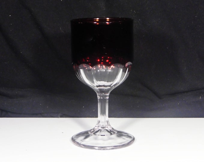 Early American Pressed Glass Water Goblet, McKee And Brothers, Miotin (OMN) Ruby Flash ca 1890 - 1900