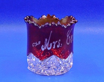 EAPG Souvenir Toothpick Holder; Jefferson Glass Company, Star (OMN), Ruby Flash, 1908-1911