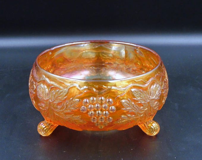 Fenton Marigold Carnival Glass Ferner Bowl, Vintage Scroll Feet