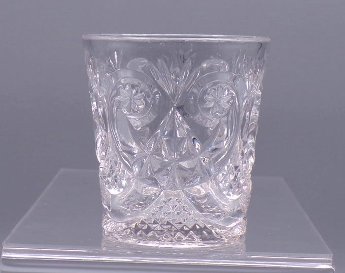Early American Pressed Glass Toothpick or Match Holder, Crystal Glass Company, Crystal #33 (OMN) aka Crescent and Fan; Starred Scroll; 1896
