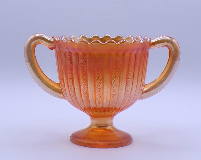 Carnival Glass Sugar Bowl, Fenton Art Glass Company, Stippled Ray, Marigold, ca 1908