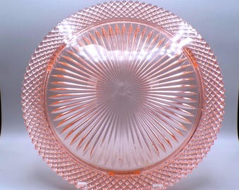 Depression Glass Footed Cake Plate, Hocking Glass Company, Miss American, Pink, 1933 - 1937