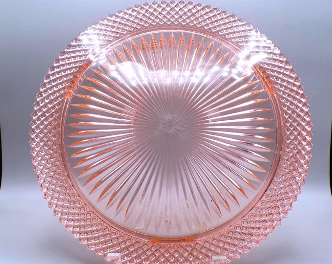 Depression Glass Footed Cake Plate, Hocking Glass Company, Miss American, Pink, 1933 - 1937