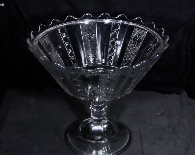 Early American Pressed Glass Compote, Unknown Maker, Sedan (a/k/a) a/k/a Paneled Star And Button, 1880 - 1885