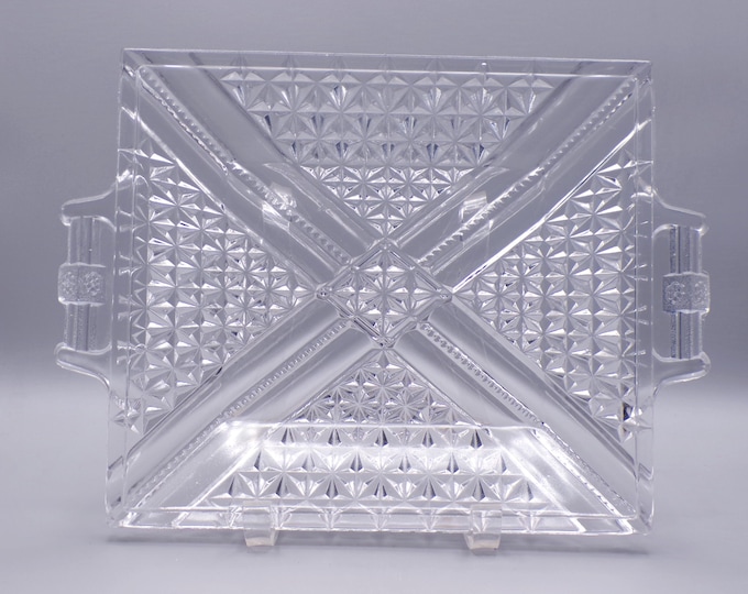 Early American Pressed Glass Handled Tray, Canton Glass Company (1st) Flattened Finecut Variant (aka) introduced 1885