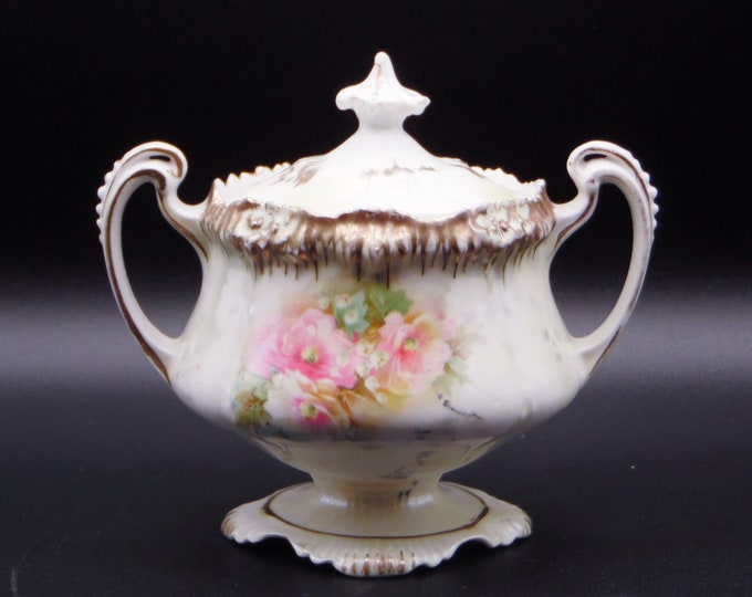 Porcelain Pedestal Sugar Bowl, R S (Reinhold Schlegelmilch) Prussia, Icicle Mold #641, Ca 1890 - 1920