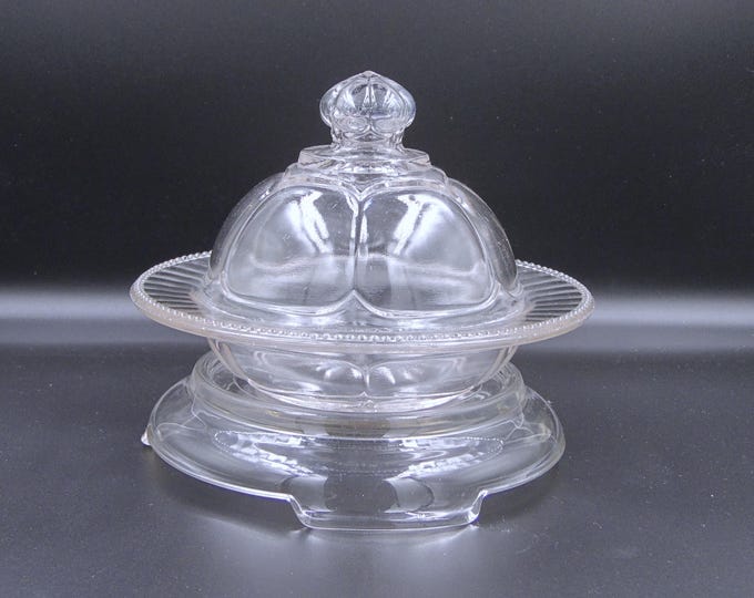 Early American Pressed Glass Butter Dish, D C Jenkins, Hyacinth Pattern
