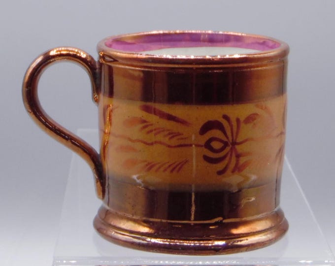 Pottery Childs Mug, Unknown English Maker, Copper Luster, Flower Band 1850s - 1870s