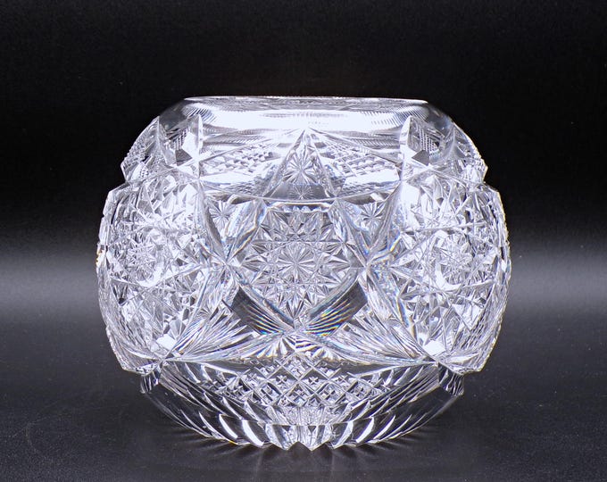 American Brilliant Period Cut Glass Rose Bowl, Libbey Glass Company, Colonna, 1905 - 1910