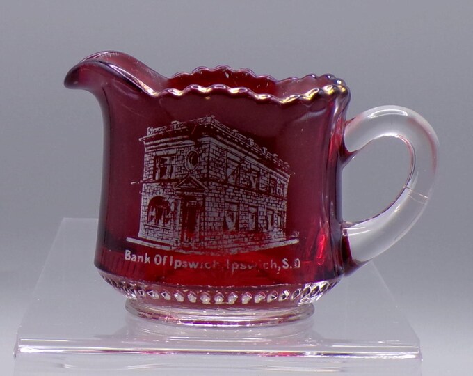 Early American Pressed Glass Individual Souvenir Creamer, Tarentum Glass Company; Tarentum #1024 (OMN) aka Tarentum Thumbprint; c 1904