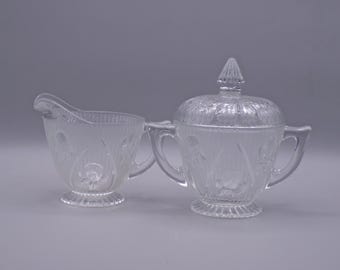 Jeannette Iris Depression Glass Sugar and Creamer Set
