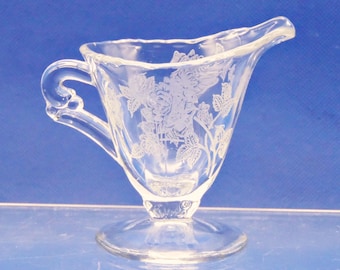 Elegant Era Glass Mini Creamer; A H Heisey Glass Co; #1519 Waverly with Etch 515 Heisey Rose 1949-1957