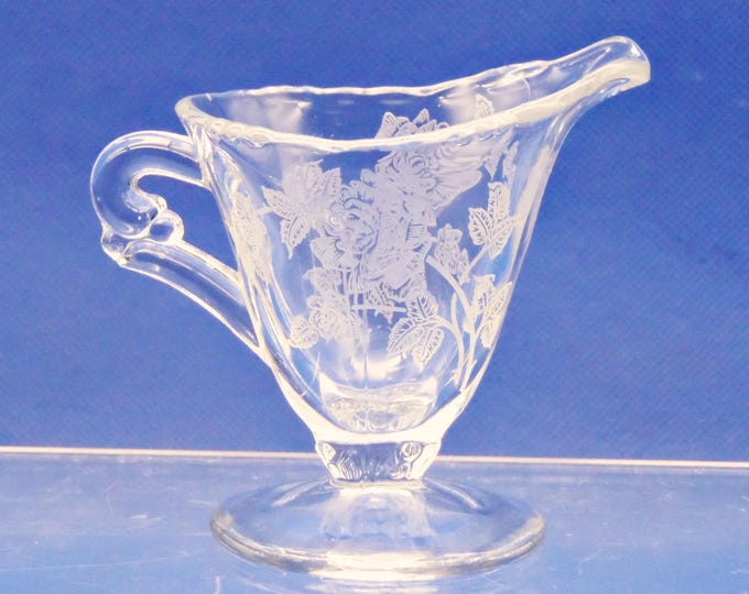 Elegant Era Glass Mini Creamer; A H Heisey Glass Co; #1519 Waverly with Etch 515 Heisey Rose 1949-1957