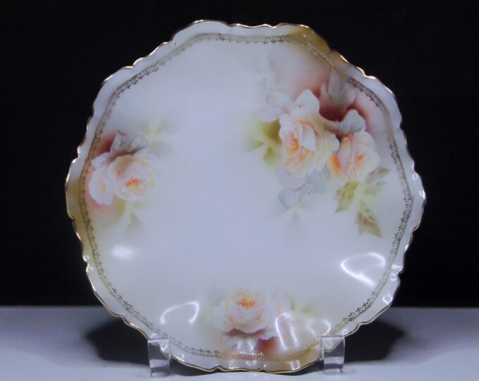 Porcelain Low Bowl, Reinhold Schlegelmilch, Prussia Peach Roses Transfer 1890 - 1918
