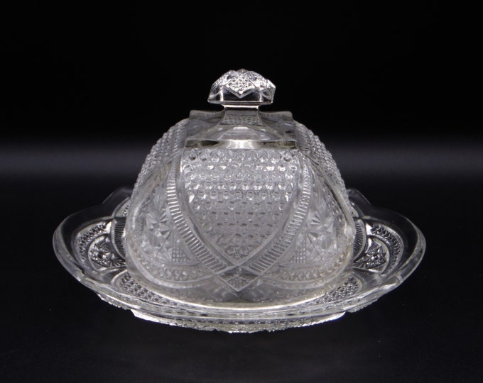 Early American Pressed Glass Butter Dish U S Glass Company U S Glass No 15054, Massachusetts (OMN) 1898