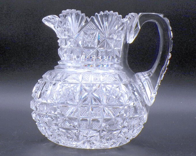 American Brilliant Period Cut Glass Jug, T B Clark, Strawberry Diamond and Star, c 1890-1895