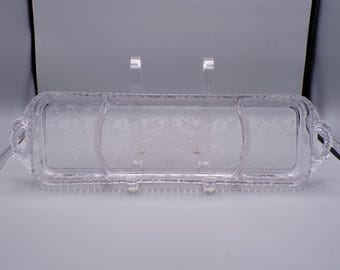 Elegant Era Glass 3 Part Relish Tray, Cambridge Glass Comp, Line 3500, Gadroon, Shape 112, with Rose Point Etch, 1934 - 1958