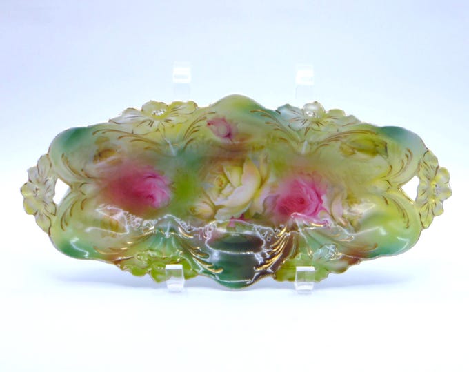 Porcelain Celery Tray (Dish), RS Prussia, Lily Mold #29, White and Pink Roses, 1900-1915
