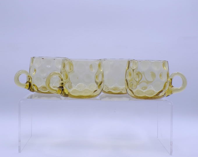 EAPG Honey Amber Custard Cups, Hobbs Brockunier & Comp, Polka Dot - Set of 4