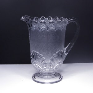 Early American Pressed Glass Water Pitcher, Westmoreland Specialty Company, Victor (OMN) aka Shell And Jewel 1893