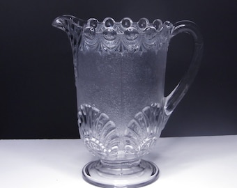 Early American Pressed Glass Water Pitcher, Westmoreland Specialty Company, Victor (OMN) aka Shell And Jewel 1893