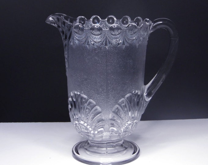Early American Pressed Glass Water Pitcher, Westmoreland Specialty Company, Victor (OMN) aka Shell And Jewel 1893