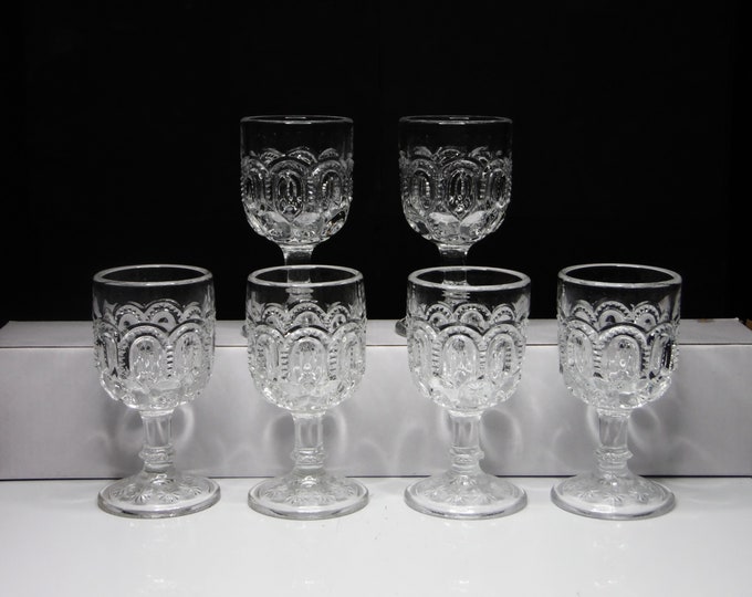 Early American Pressed Glass Wine Goblet; Adams and Company; Palace (OMN) aka Moon and Star; 1888