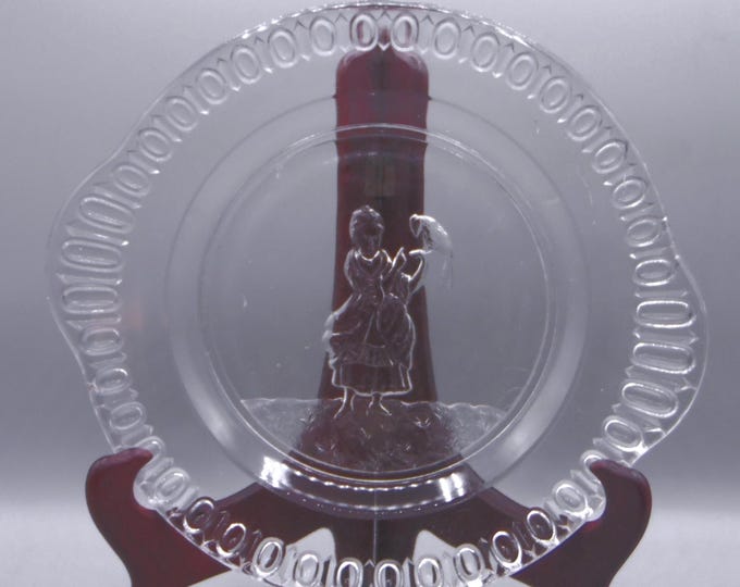 Girl with Parrot Pressed Glass Plate - Crystal Glass Co. - c 1880s
