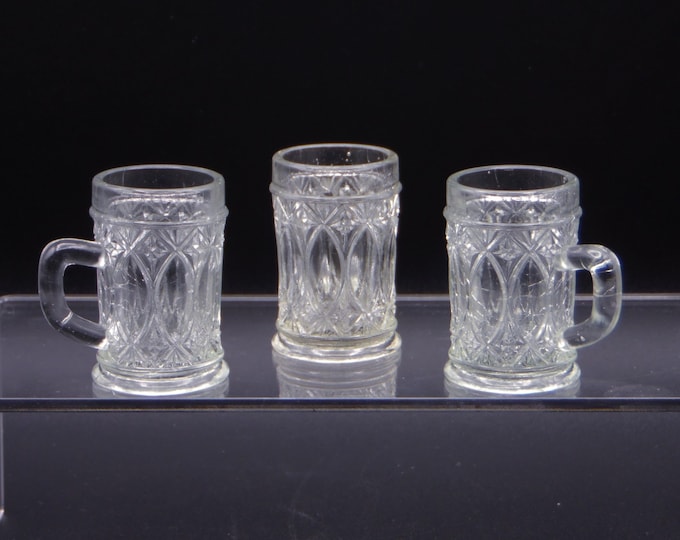 Early American Pressed Glass Toy Mug/Tankard Unknown Maker, AKA Gothic Windows ca 1880 - 1900
