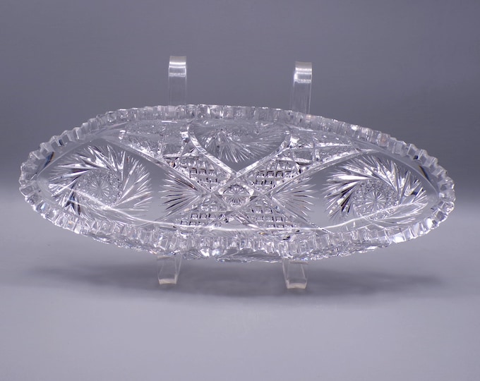 American Brilliant Period Cut Glass Celery Dish, T B Clark and Company, Aurora, 1910