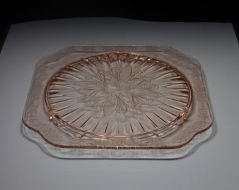 Depression Glass Cake Plate, Footed, Jeannette Glass Company, Adam, 1932 - 1934