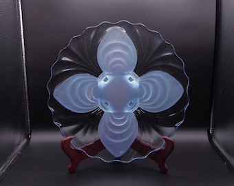 Cambridge Glass Cabaret Plate: Moonlight Blue Alpine Pattern, 1940s